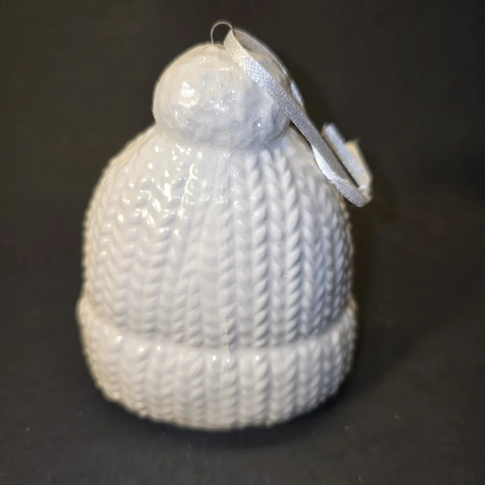 Ceramic Beanie Ornament Believe Christmas Tree Decoration White Pink Green‎